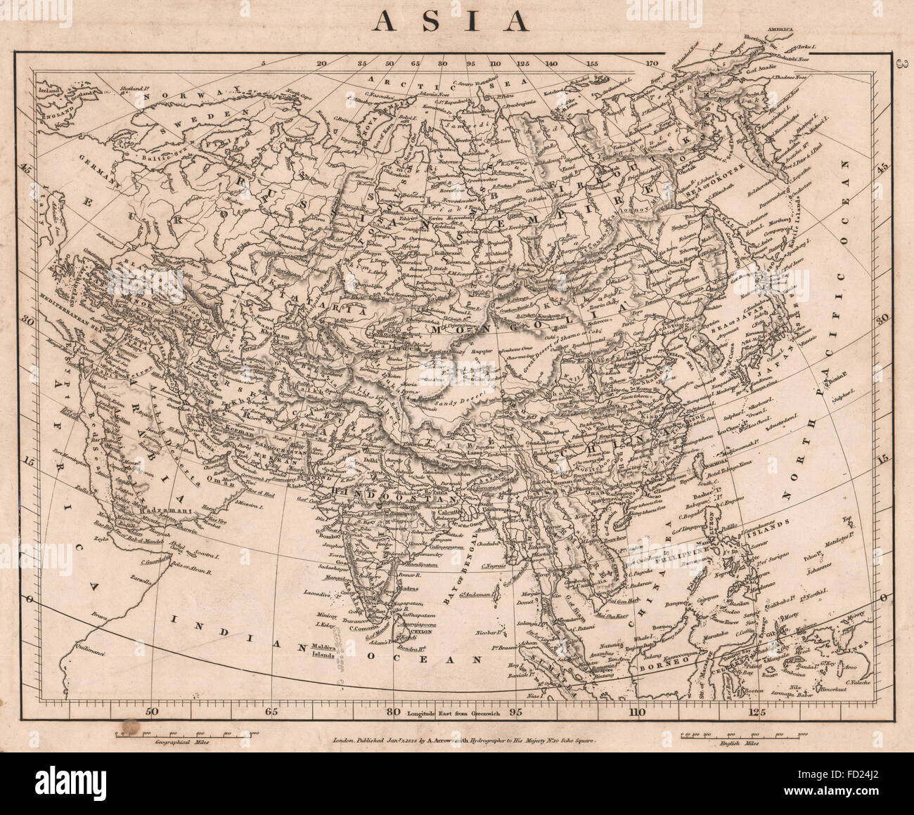 ASIA:Hindoostan Arabia Persia(Iran)Birman Empire China &c.ARROWSMITH, 1828 map Stock Photo