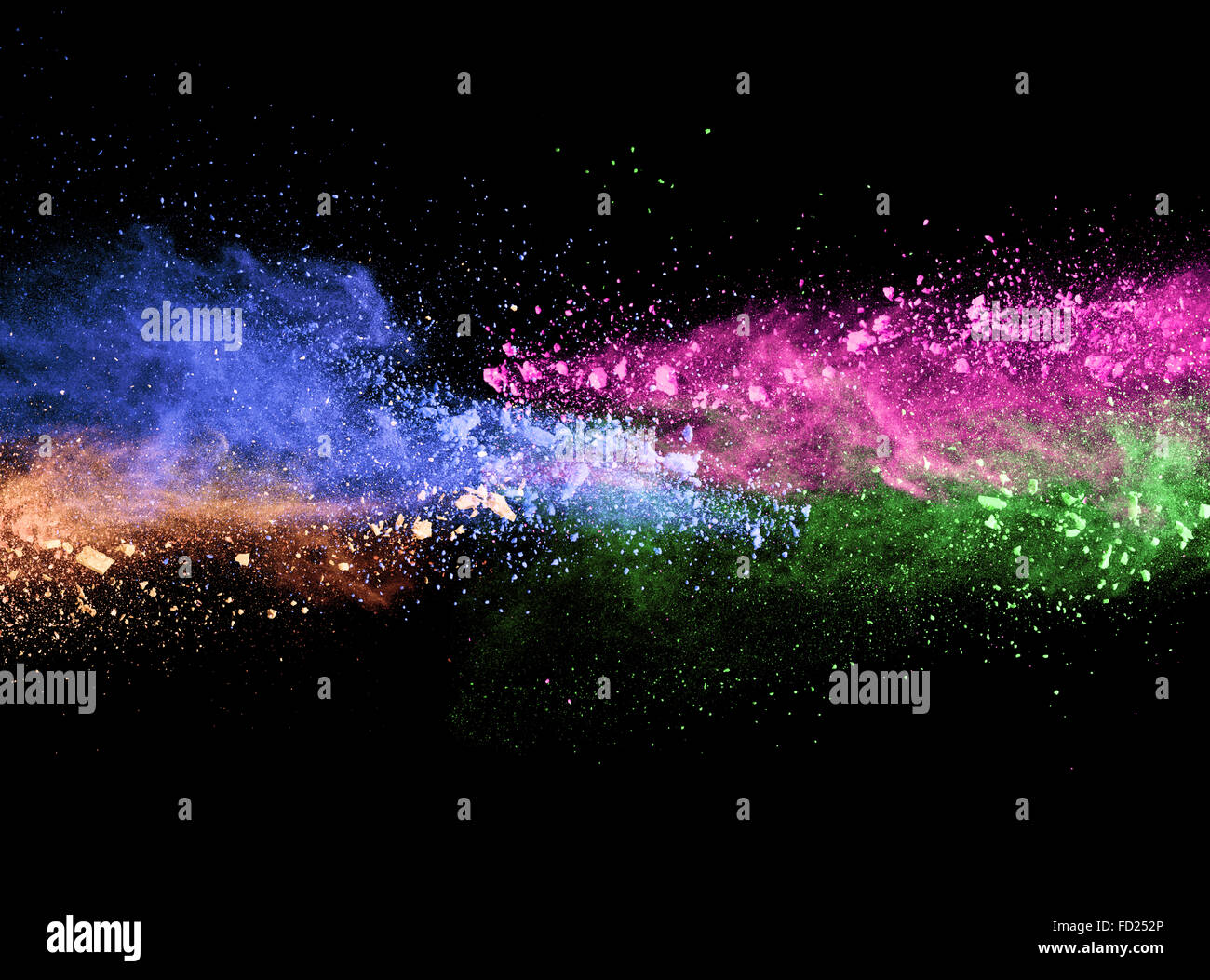 Explosion of colored powder, isolated on black background Stock Photo ...