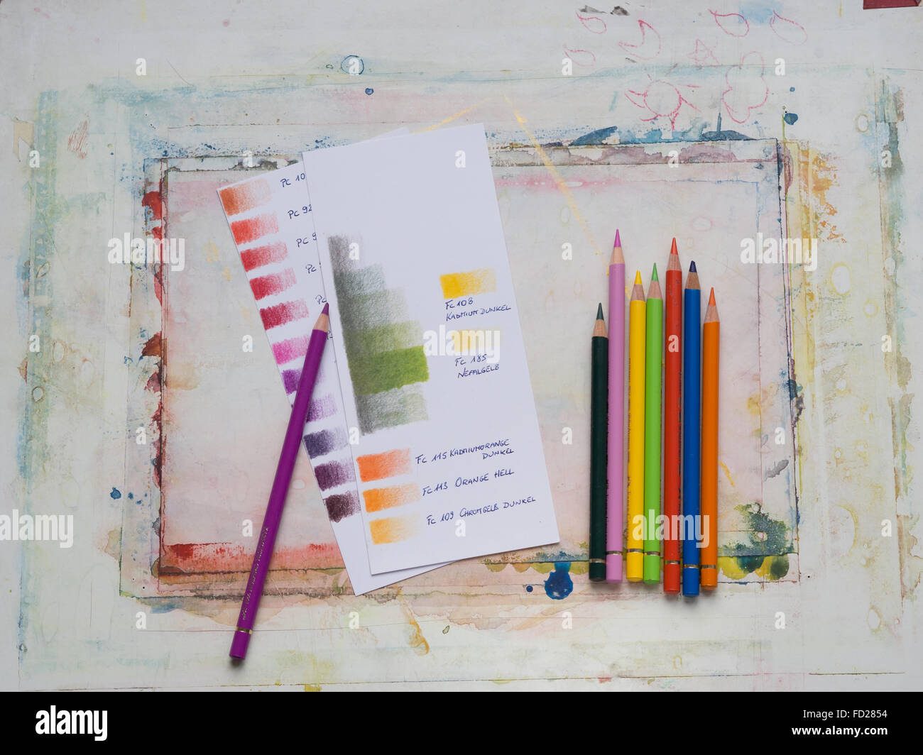 Colored pencils color swatches Stock Photo