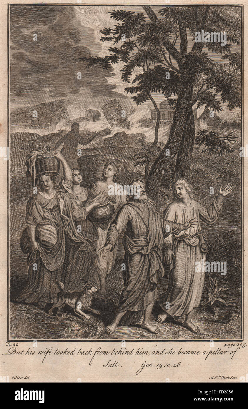 BIBLE: Genesis 19:26 She became a pillar of salt, antique print 1752 Stock Photo