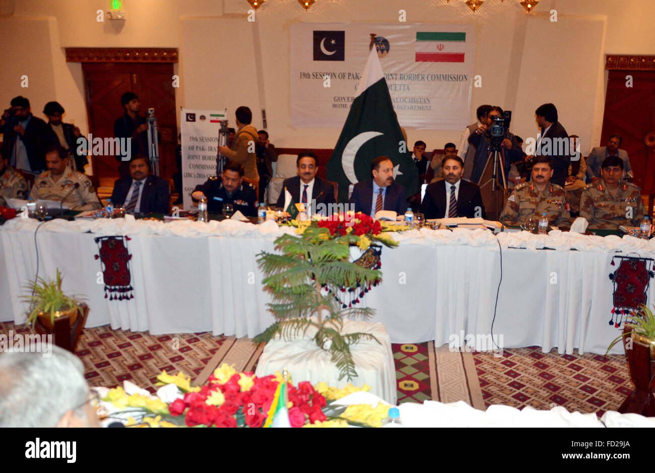 Pak-Iran Border Commission meeting presided by Governor Sistan Balochistan of Iran Mir Asghar Shikari is underway at local hotel of Quetta on Wednesday, January 27, 2016. Stock Photo