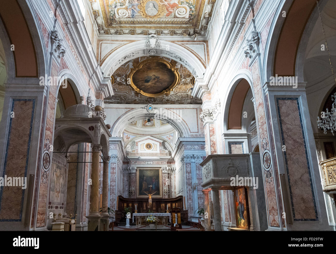 Italy, Sorrento, paintings and decoration of the Cathedral nave Stock Photo