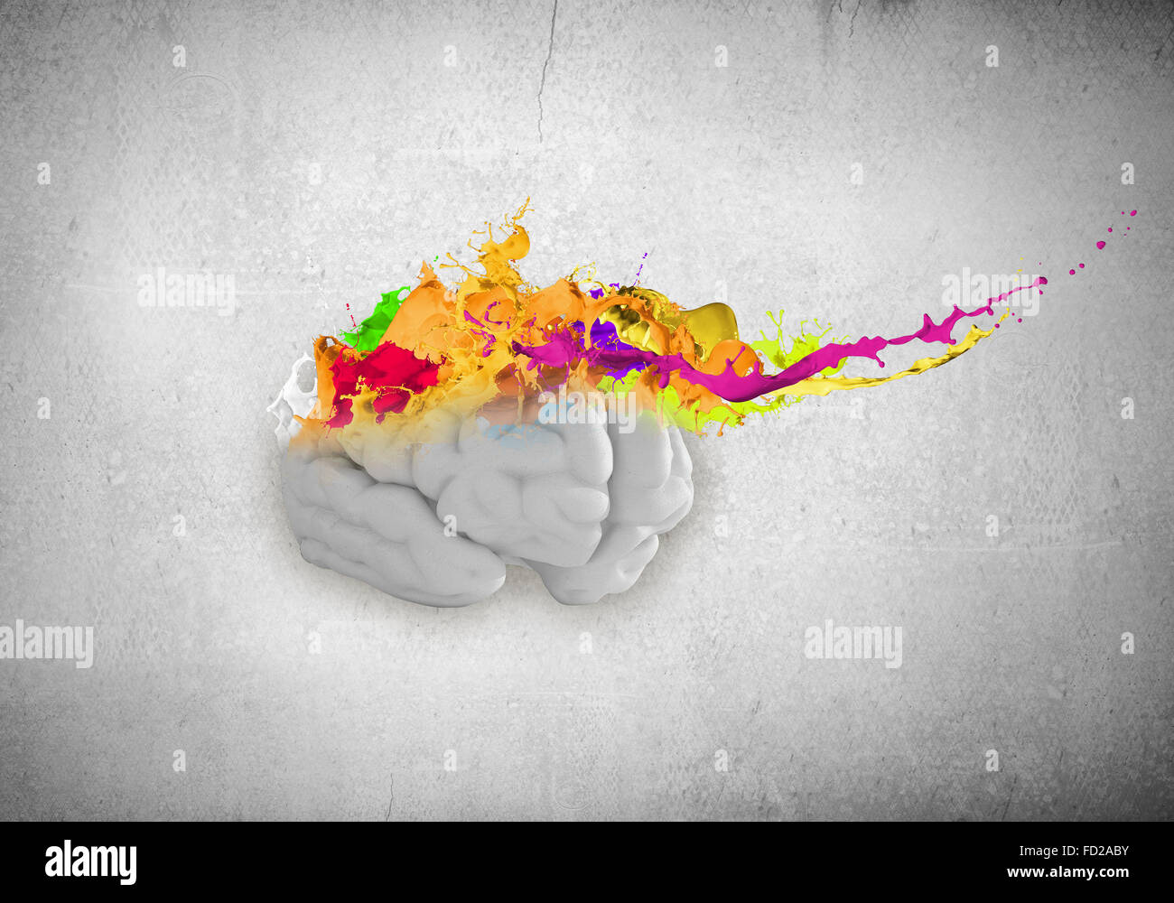 Conceptual image of human brain in colorful splashes Stock Photo - Alamy