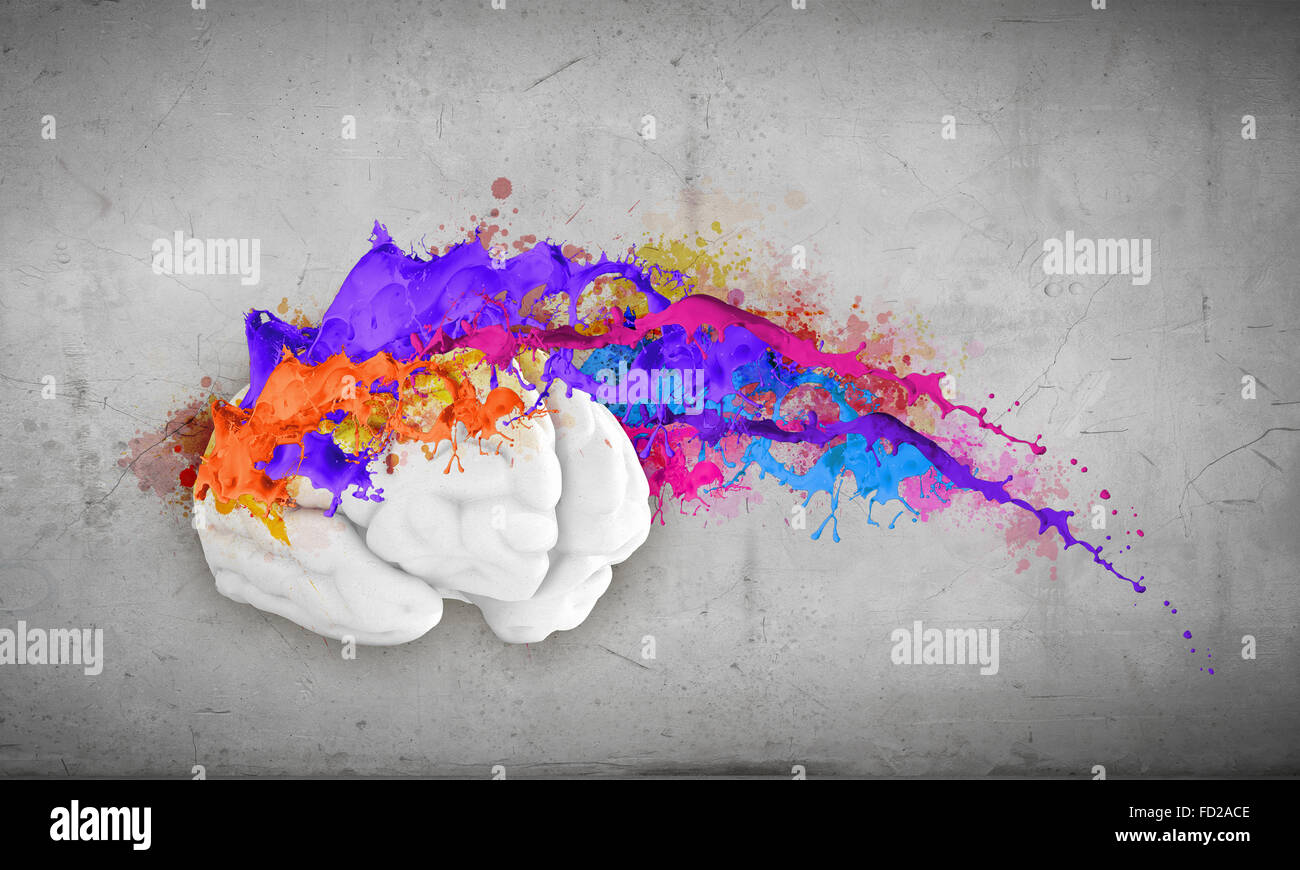 Conceptual image of human brain in colorful splashes Stock Photo - Alamy
