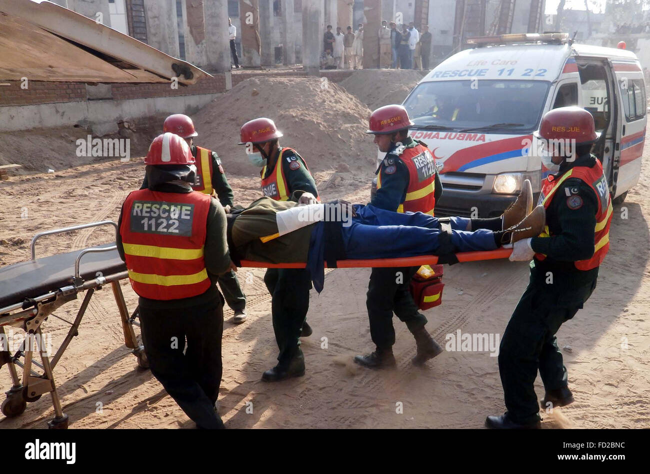 Rescue 1122 volunteers take part in Emergency Exercises to test their capabilities to combat any miss-eventuality held at Khawaja Muhammad Safdar Medical ...