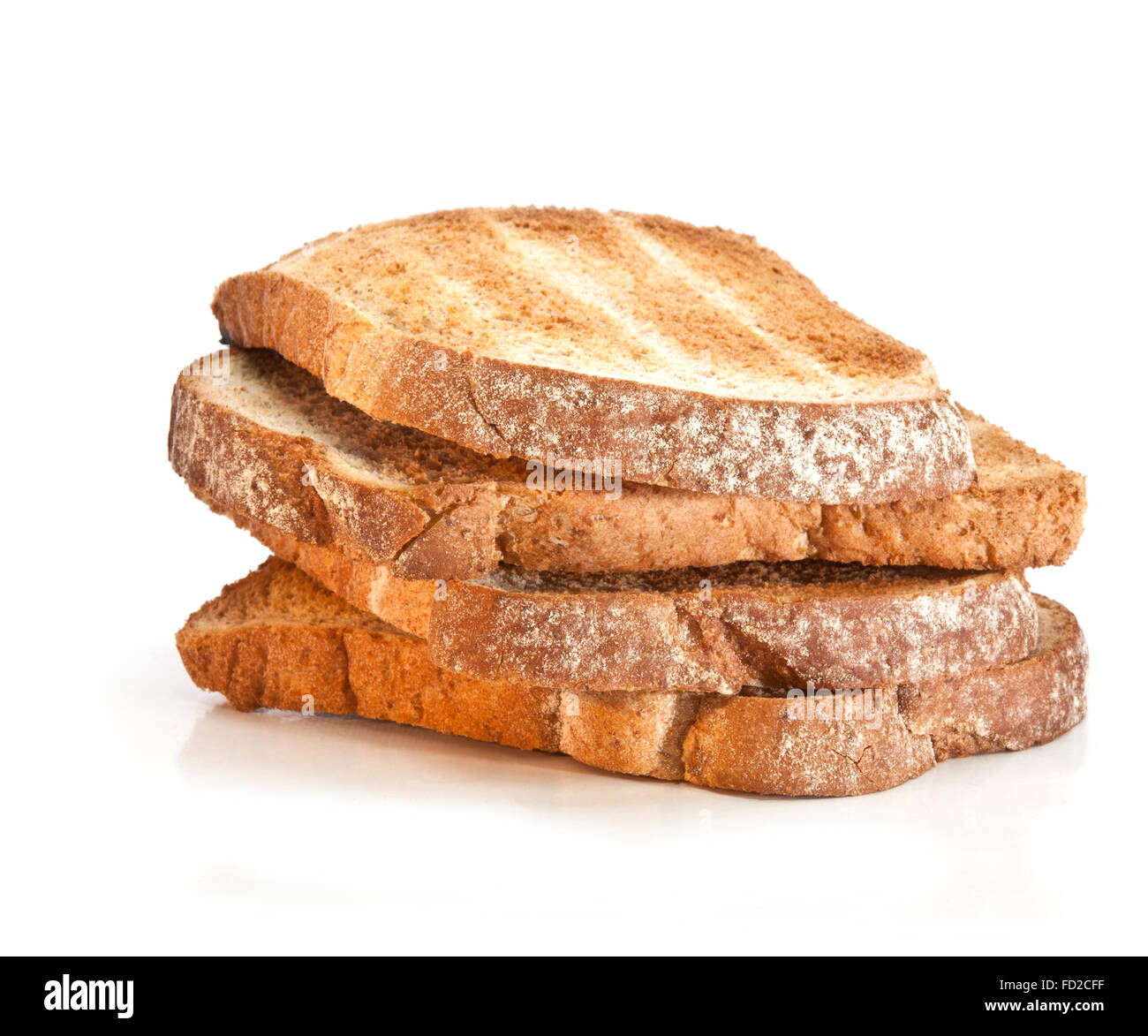 Pile of toasted bread on a white background Stock Photo