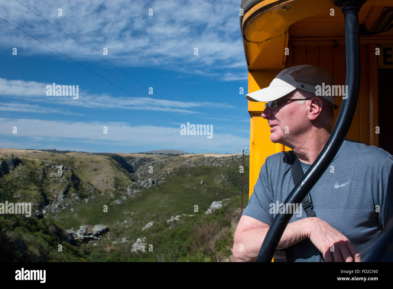 New Zealand, Dunedin, Dunedin Railways Taieri scenic train. Passenger on train, model