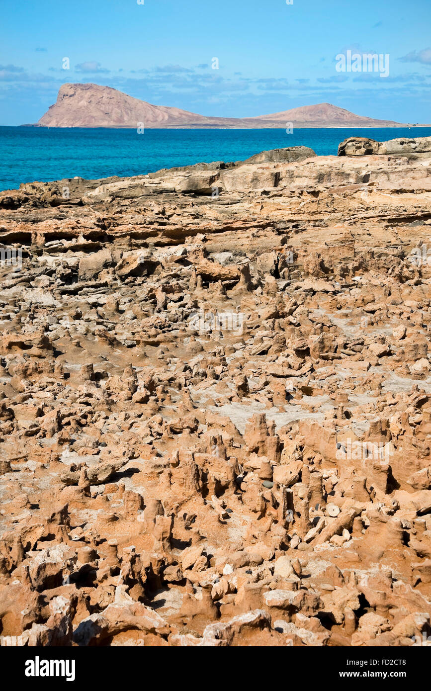 Vertical view of strange volcanic rock formations in Cape Verde Stock ...