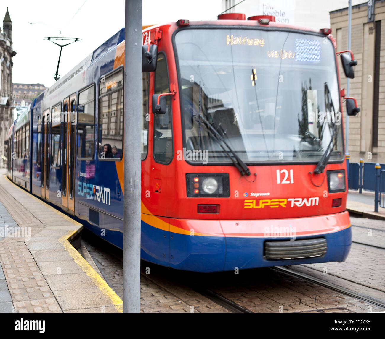 Super Tram in Sheffield City Centre Stock Photo