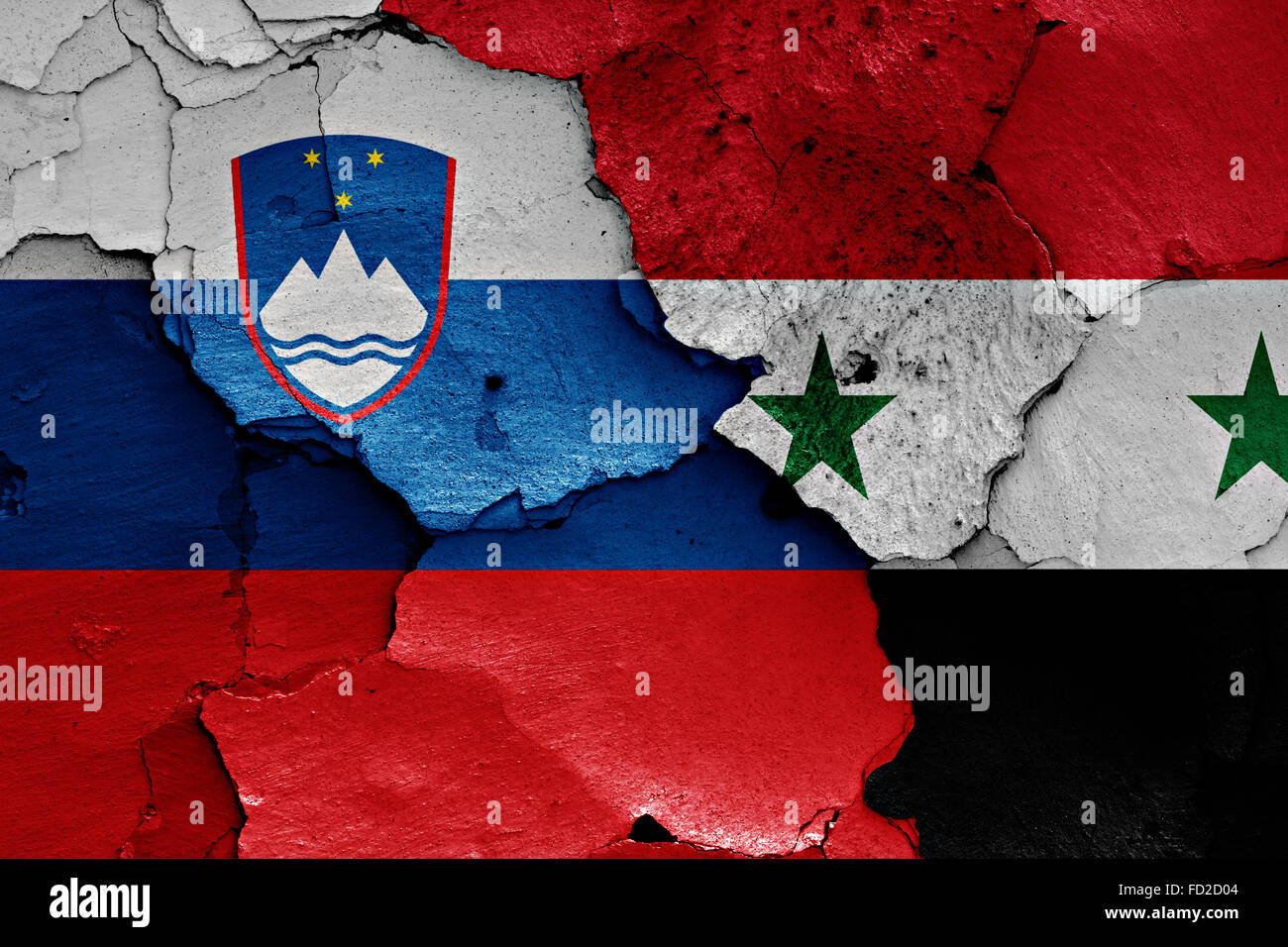 flags of Slovenia and Syria painted on cracked wall Stock Photo - Alamy