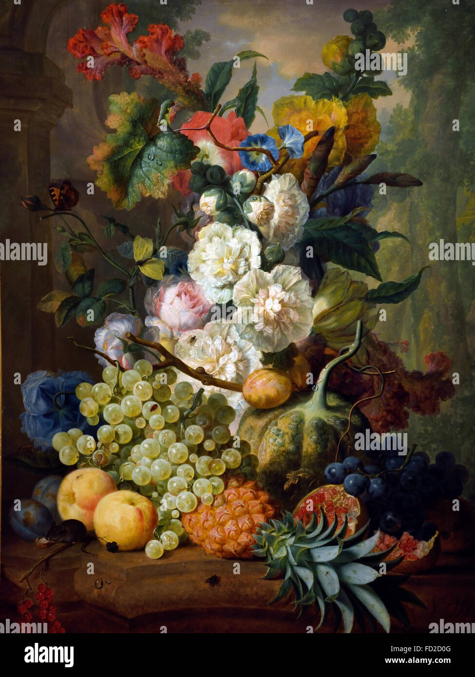 Fleurs et Fruit  - Flowers and Fruit by Jan van Os ( 1744 – 1808) Dutch Netherlands ( Van Os is mostly known for his fruit and flower still life paintings ) Stock Photo