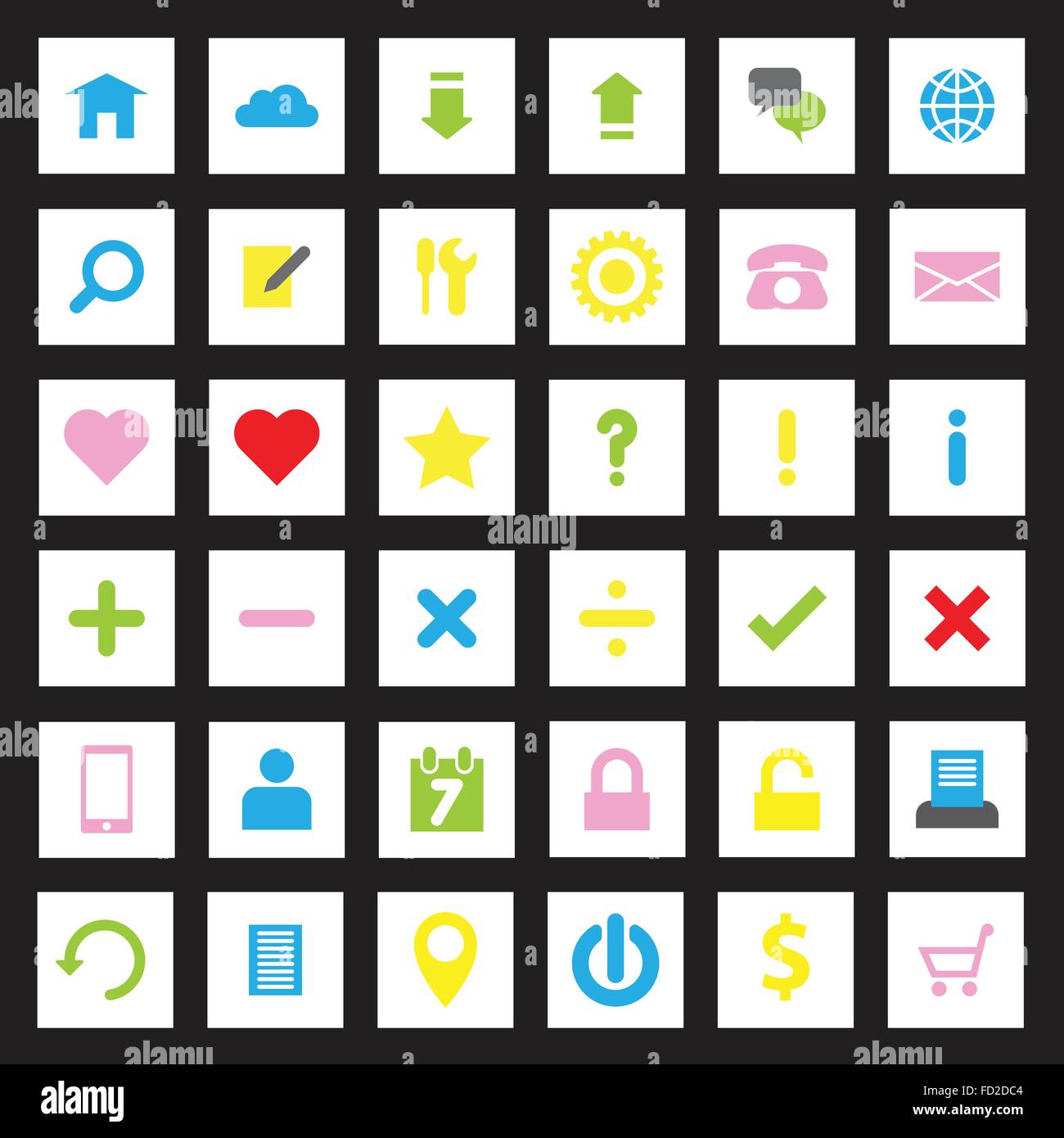 [EPS10] colorful web icon set flat style on white rectangle Stock ...