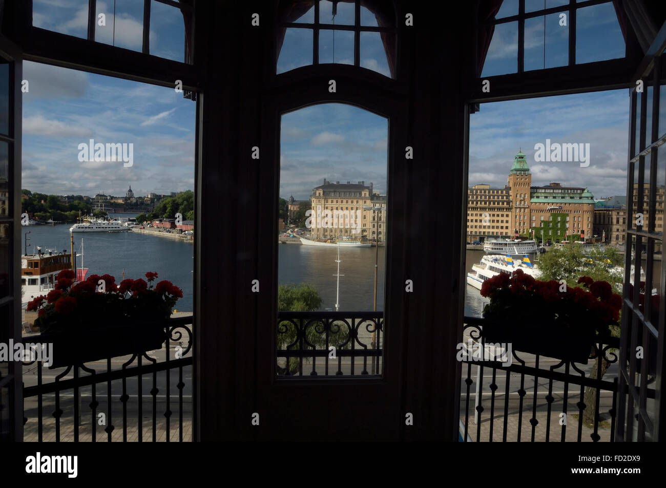 View of the harbour from the Hotel Diplomat in Stockholm city centre. Sweden Stock Photo