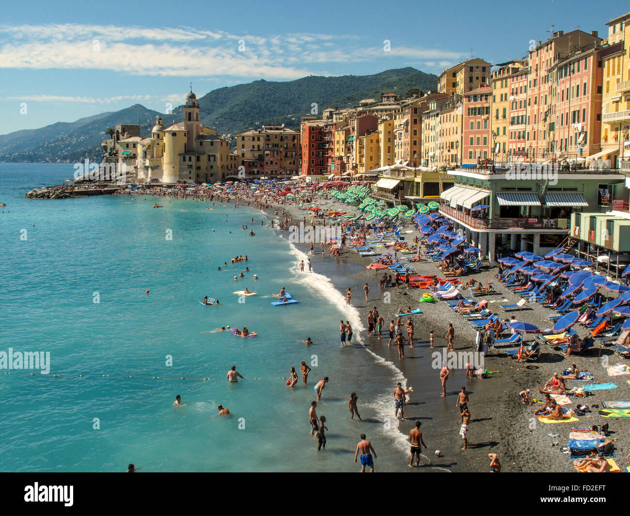 Italy Liguria Camogli the Beach and the Santa Maria Assunta Basilica Stock Photo