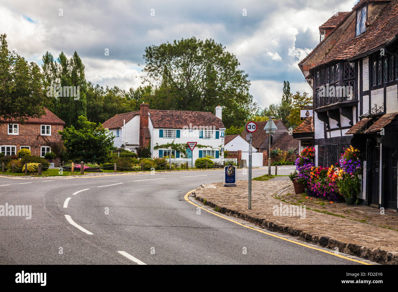 The main road through the pretty village of Biddenden in Kent Stock ...