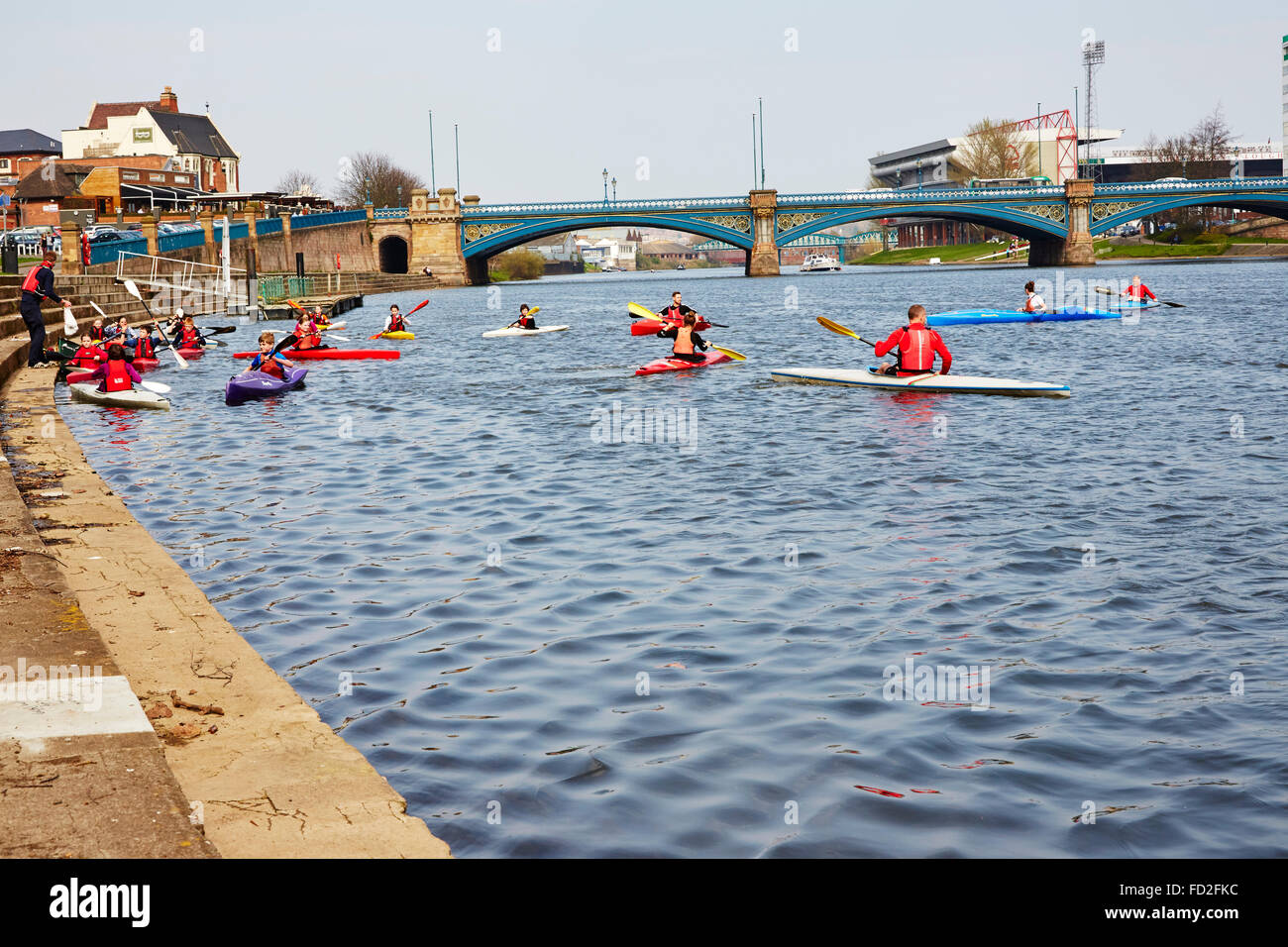 People kayaking on the River Trent near Trent Bridge, Nottingham, England, UK. Stock Photo