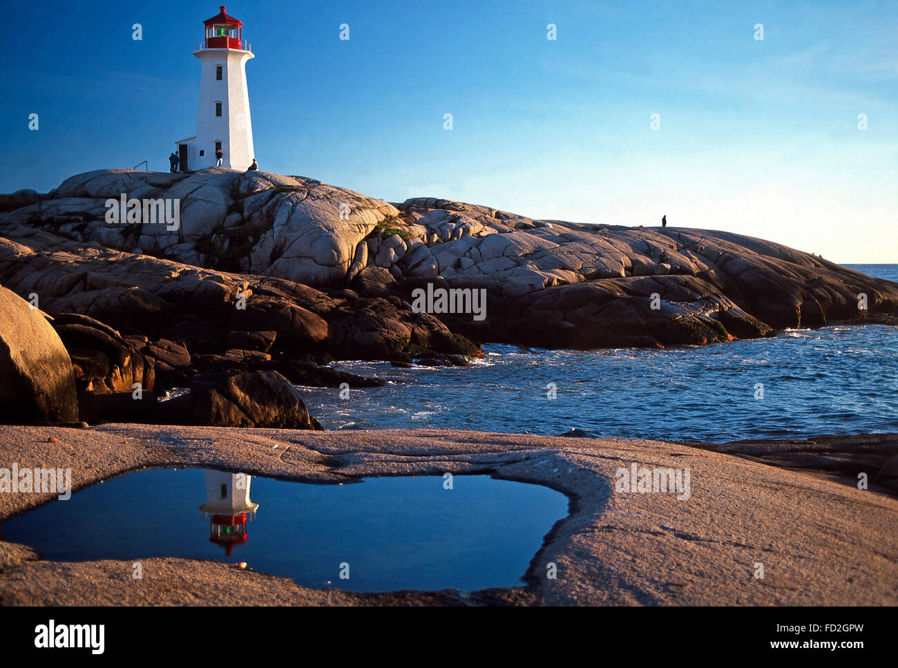 Peggy's Cove Lighthouse and reflection,Nova Scotia Stock Photo