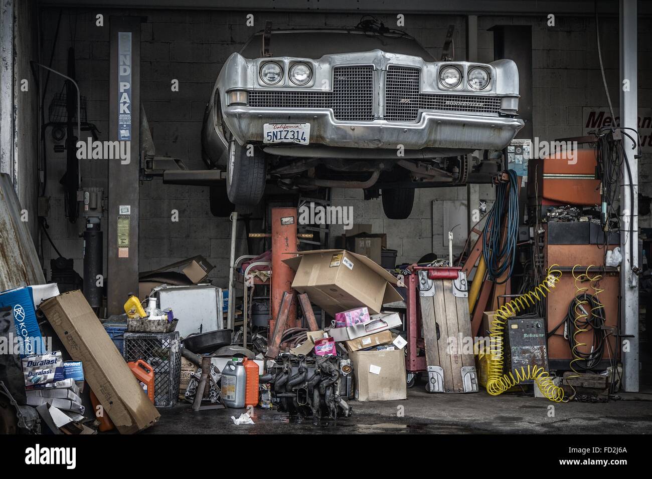 Jan. 30, 2015 - Los Angeles, California, U.S - A Pontiac Bonneville ages gracefully up on the rack at 4th Street and Boyle Avenue, where it's been for years. (Credit Image: © Fred Hoerr via ZUMA Wire) Stock Photo