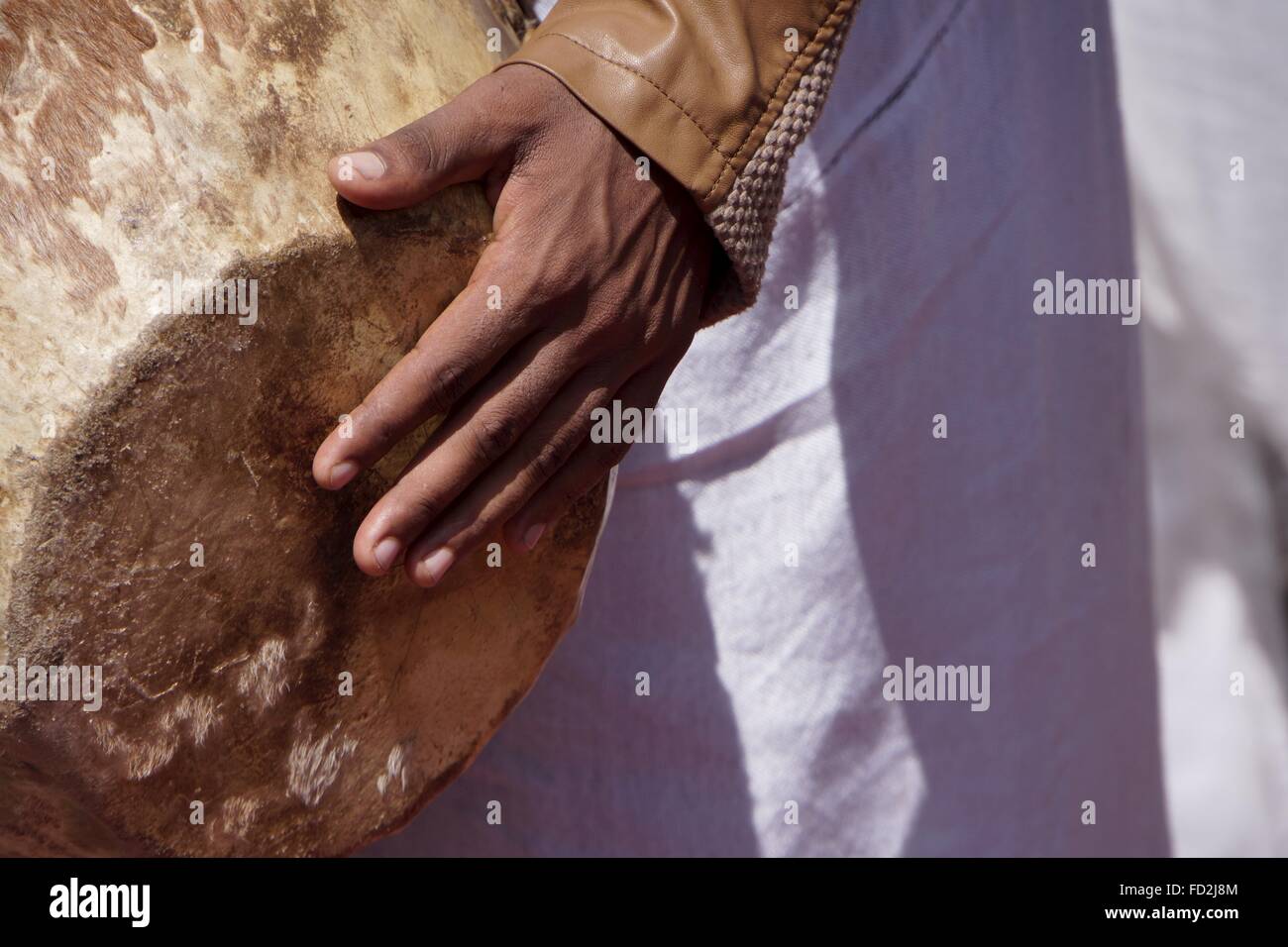 Ethiopian drummer during Orthodox Christian Epiphany celebration in Arba Minch, Ethiopia Stock Photo