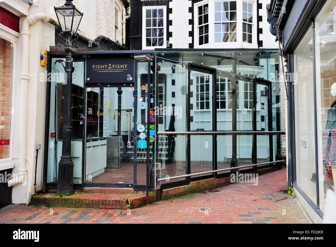 The recently closed down Fishy Fishy restaurant in East Street Brighton which was part owned by Dermot O'Leary Stock Photo