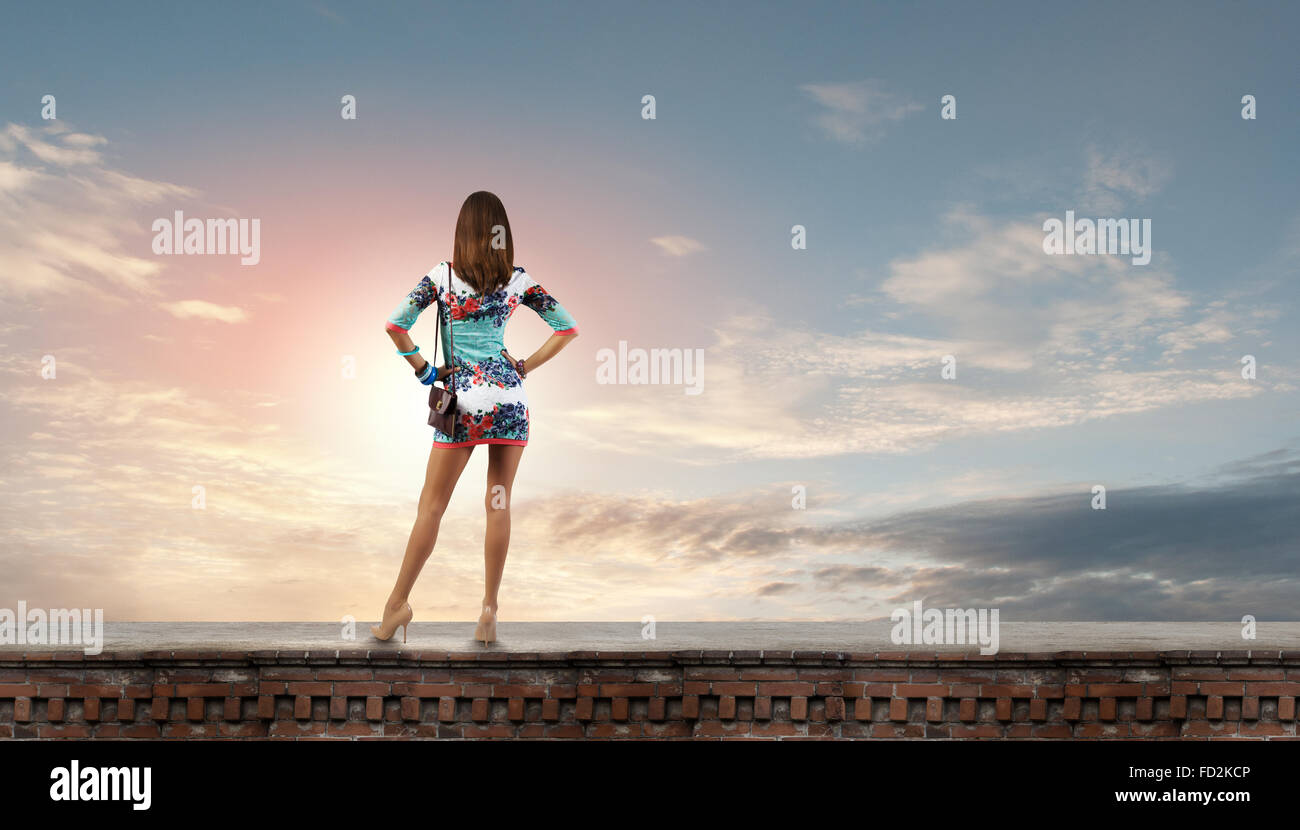 Rear view of young attractive woman in short dress Stock Photo - Alamy