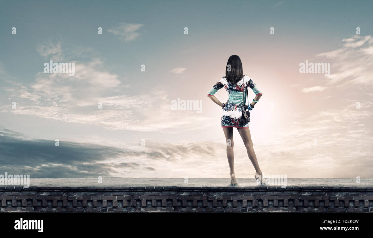 Rear view of young attractive woman in short dress Stock Photo - Alamy
