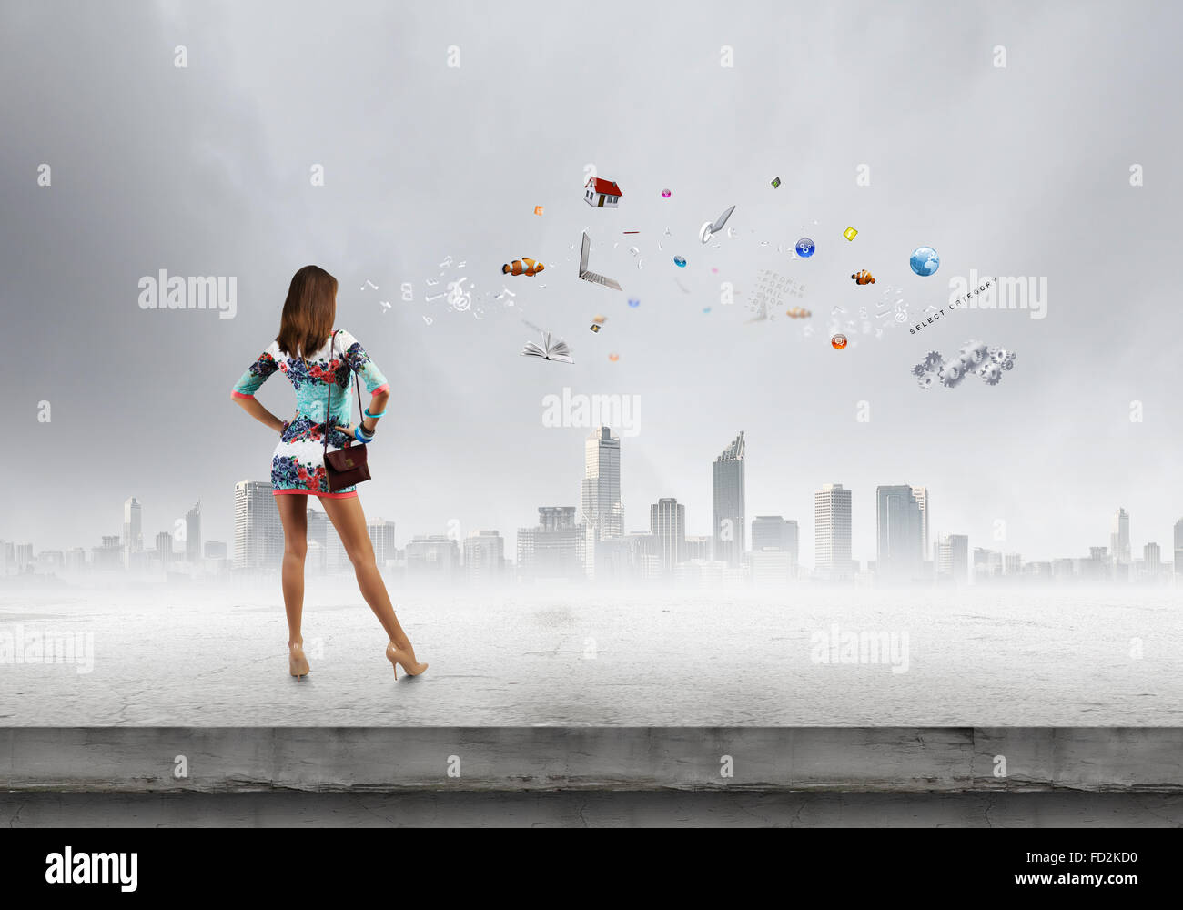Rear view of young attractive woman in short dress Stock Photo - Alamy