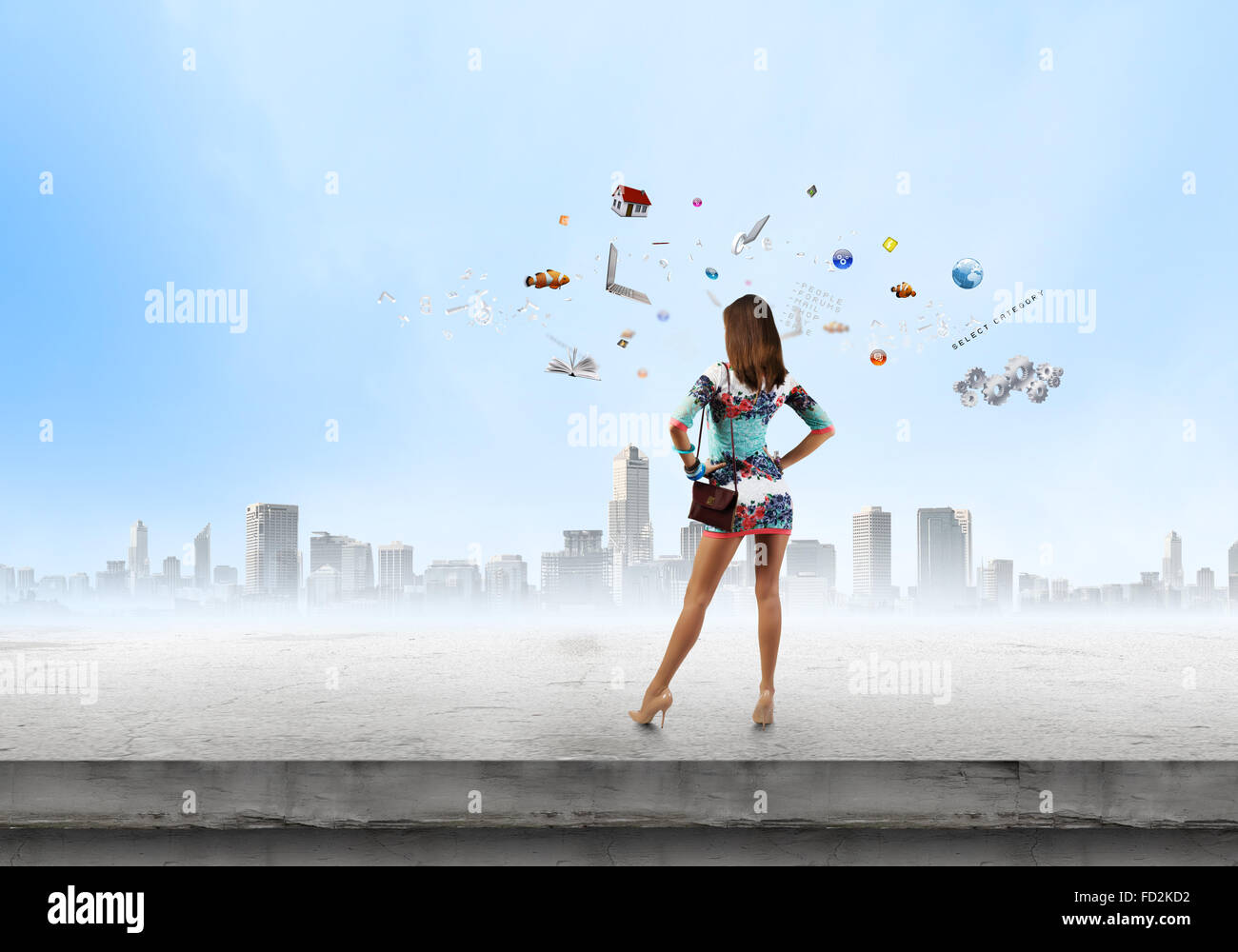 Rear view of young attractive woman in short dress Stock Photo - Alamy