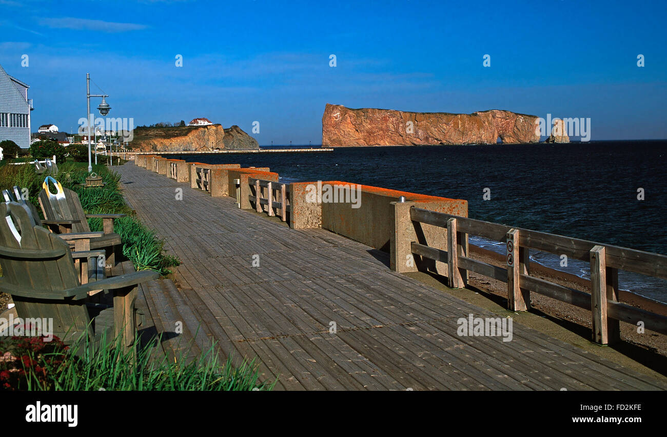 Perce Rock from Perce boarwalk,Gaspe Peninsula,Quebec Stock Photo