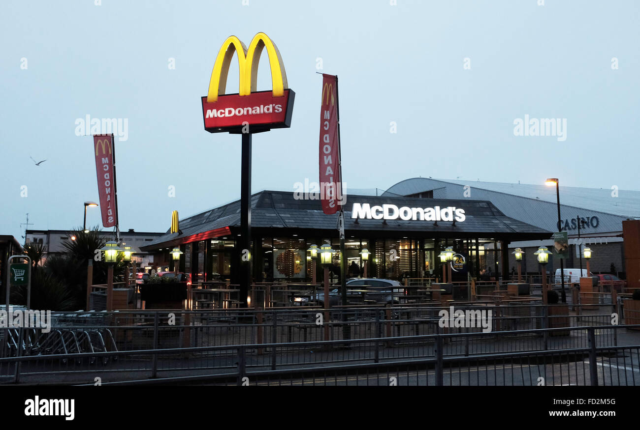 McDonald's fast food burger restaurant and drive thru in Brighton Marina UK Stock Photo