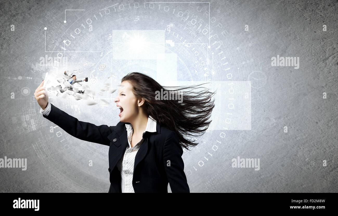 Stock Peope Raging Young businesswoman screaming with rage in mobile phone Stock Photo - Alamy