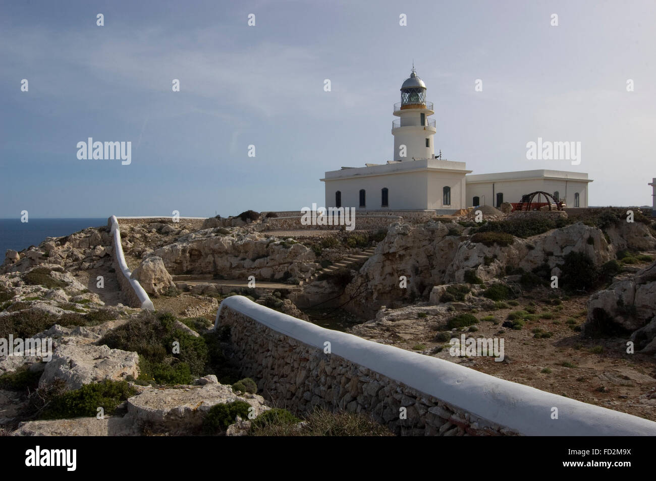 Lighthouse at Cap de Cavalleria, North Menorca, Menorca Island, Balearic Islands, Spain, Southern Europe Stock Photo