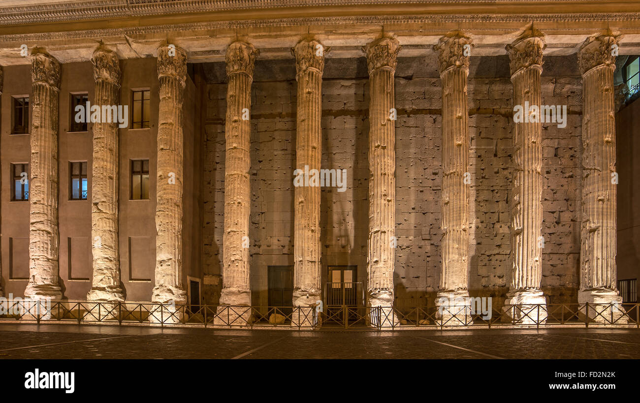 Rome, Italy: columns of Hadrians Temple in Piazza di Pietra Stock Photo