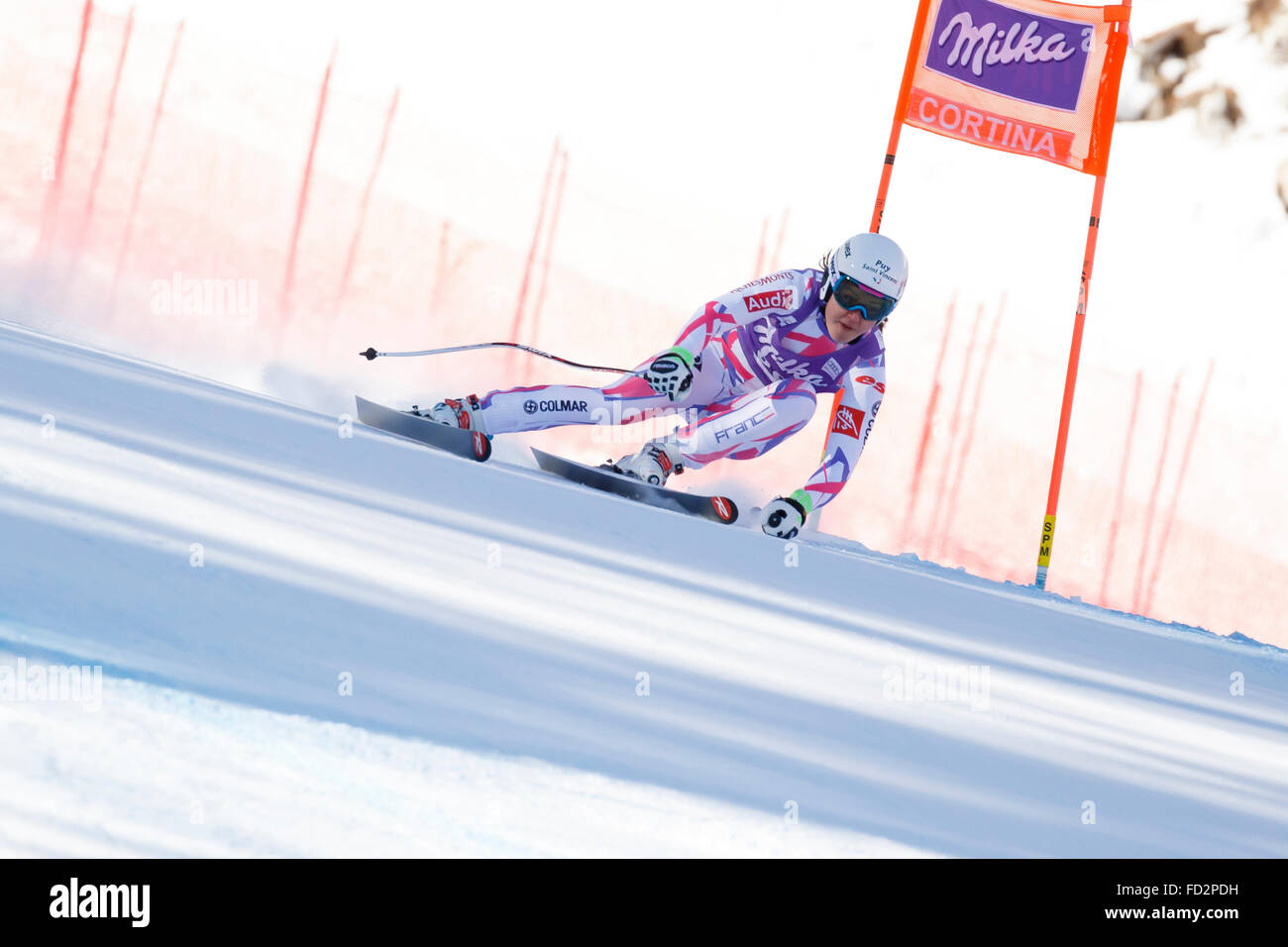 Cortina d’Ampezzo, Italy 23 January 2016. BESSY Anouk (Fra) competing in the Audi Fis Alpine Skiing World Cup Women’s downhill Stock Photo