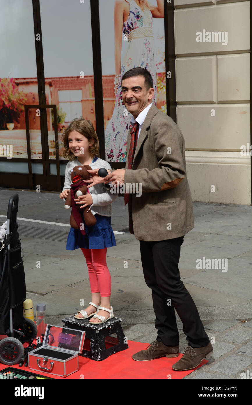 Street performer imitating Mr. Bean Stock Photo
