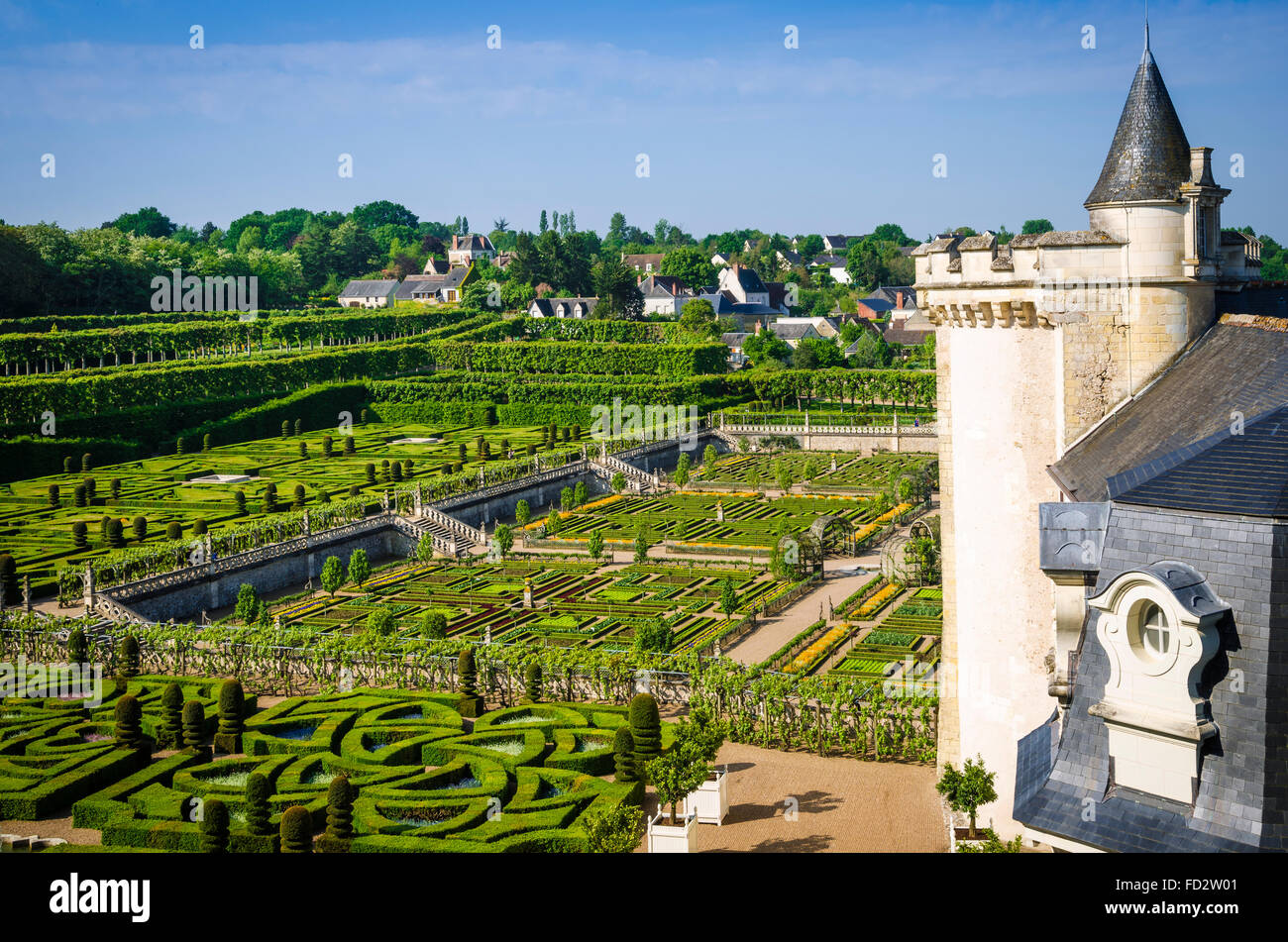 Gardens at Chateau de Villandry, Villandry, Loire Valley, France Stock