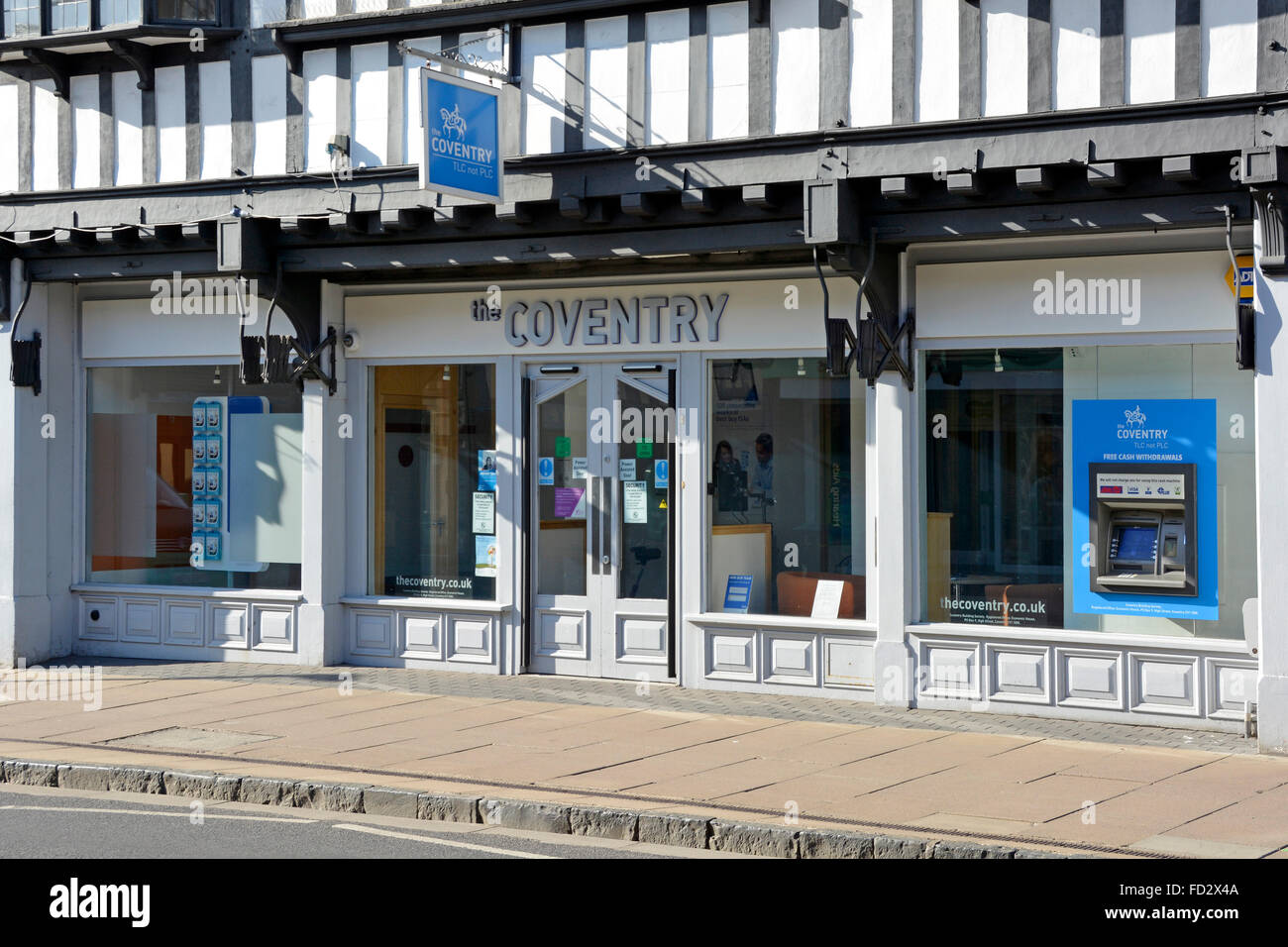 Shop front and signs for 'The Coventry Building Society' branch premises in Stratford upon Avo Stock Photo
