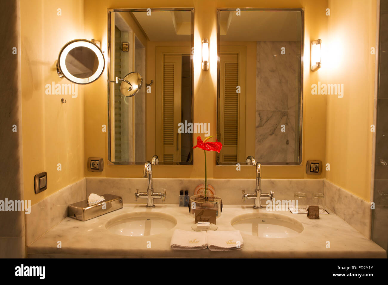 Bathroom in the Gran Hotel Bahia del Duque at the Costa Adeje in Tenerife, Spain. The design of the luxury hotel is inspired by Stock Photo