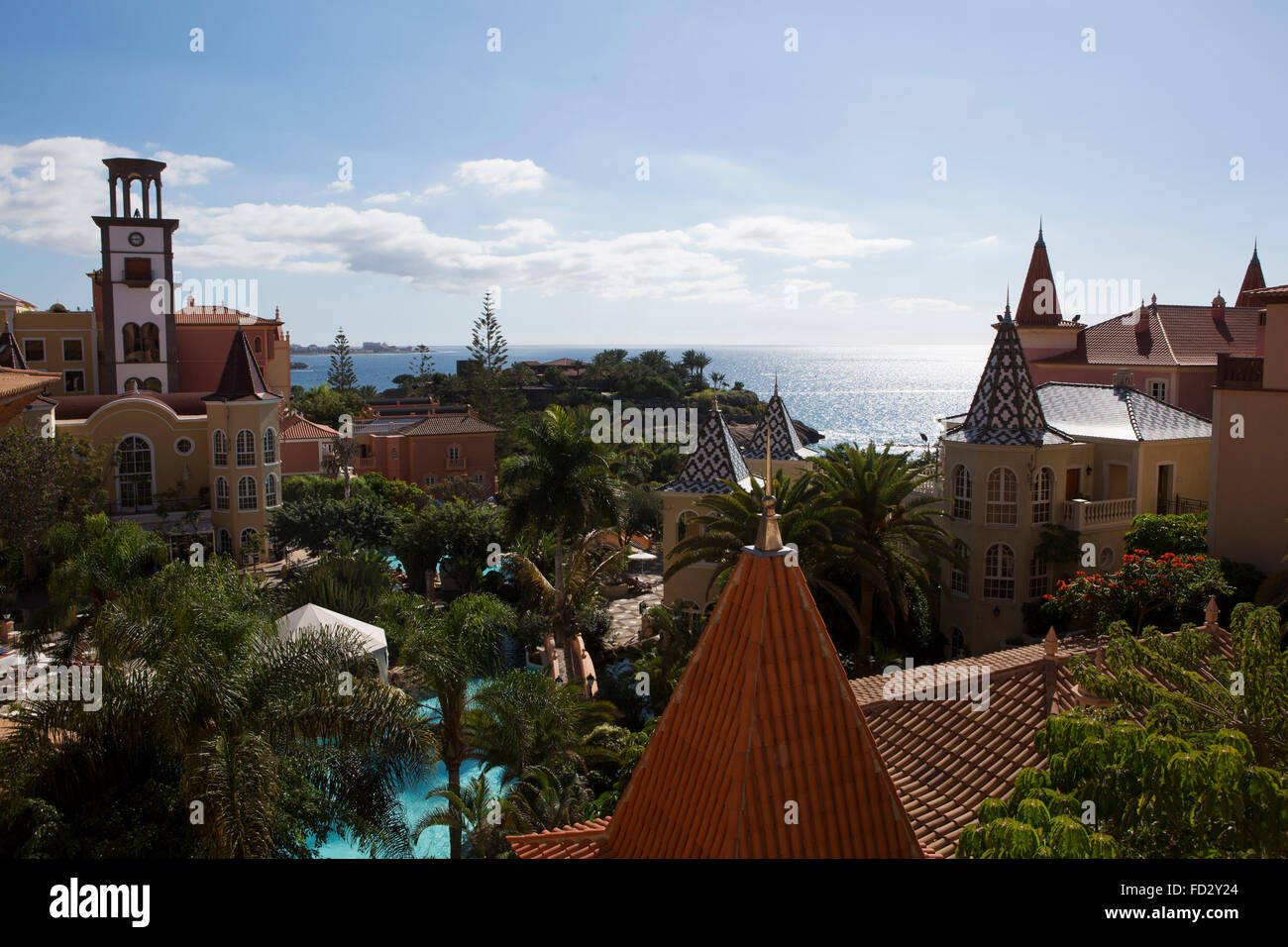 The gardens of the Gran Hotel Bahia del Duque at the Costa Adeje in Tenerife, Spain. Stock Photo
