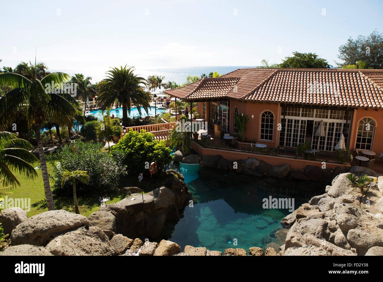 One of the seven restaurants of the Gran Hotel Bahia del Duque at the Costa Adeje in Tenerife, Spain. Stock Photo