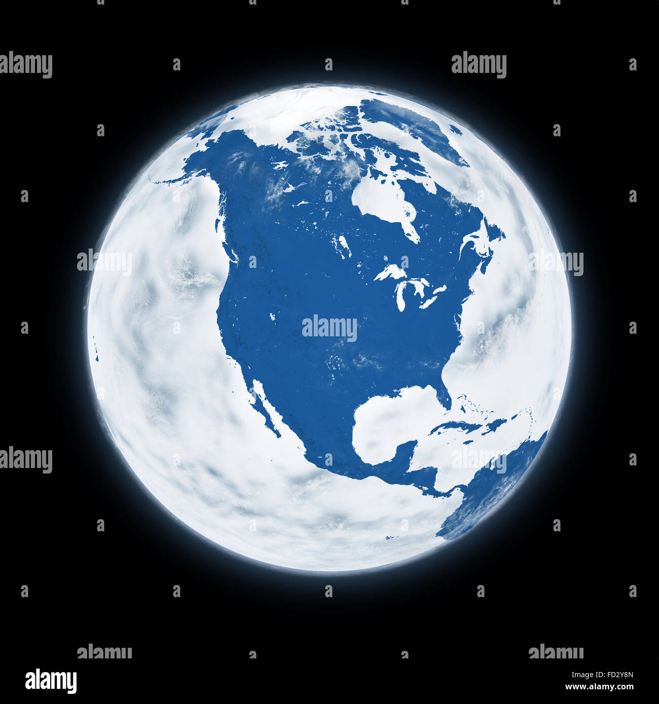 North America on blue planet Earth isolated on black background. Highly ...