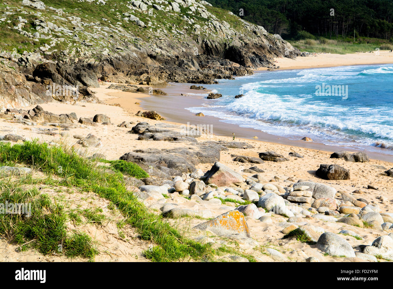 View Of Surf And Tide On Wild Undiscovered Empty Natural Beach Stock Photo