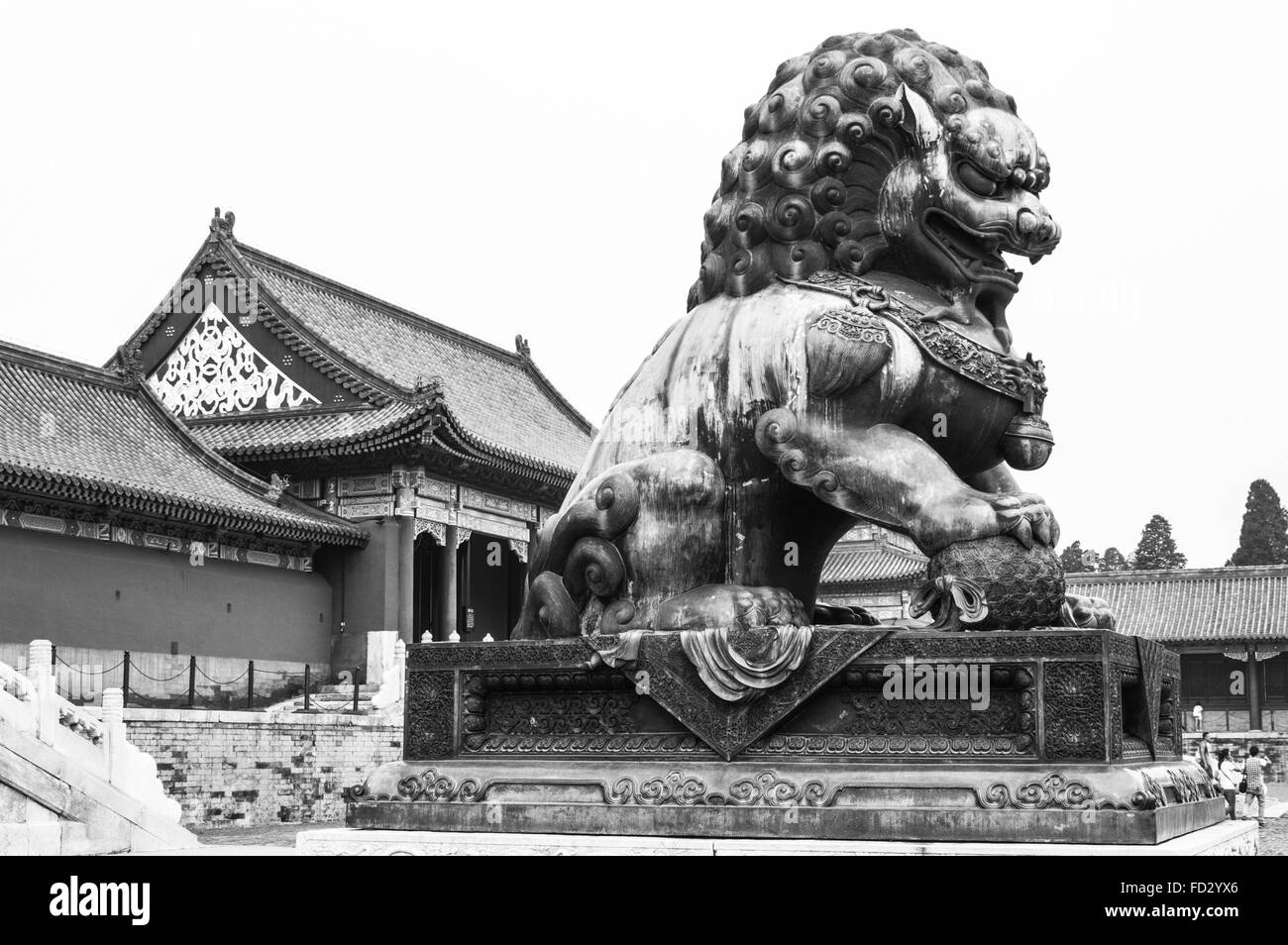 View of Dragon Statue Against Forbidden City Main Entrance Stock Photo