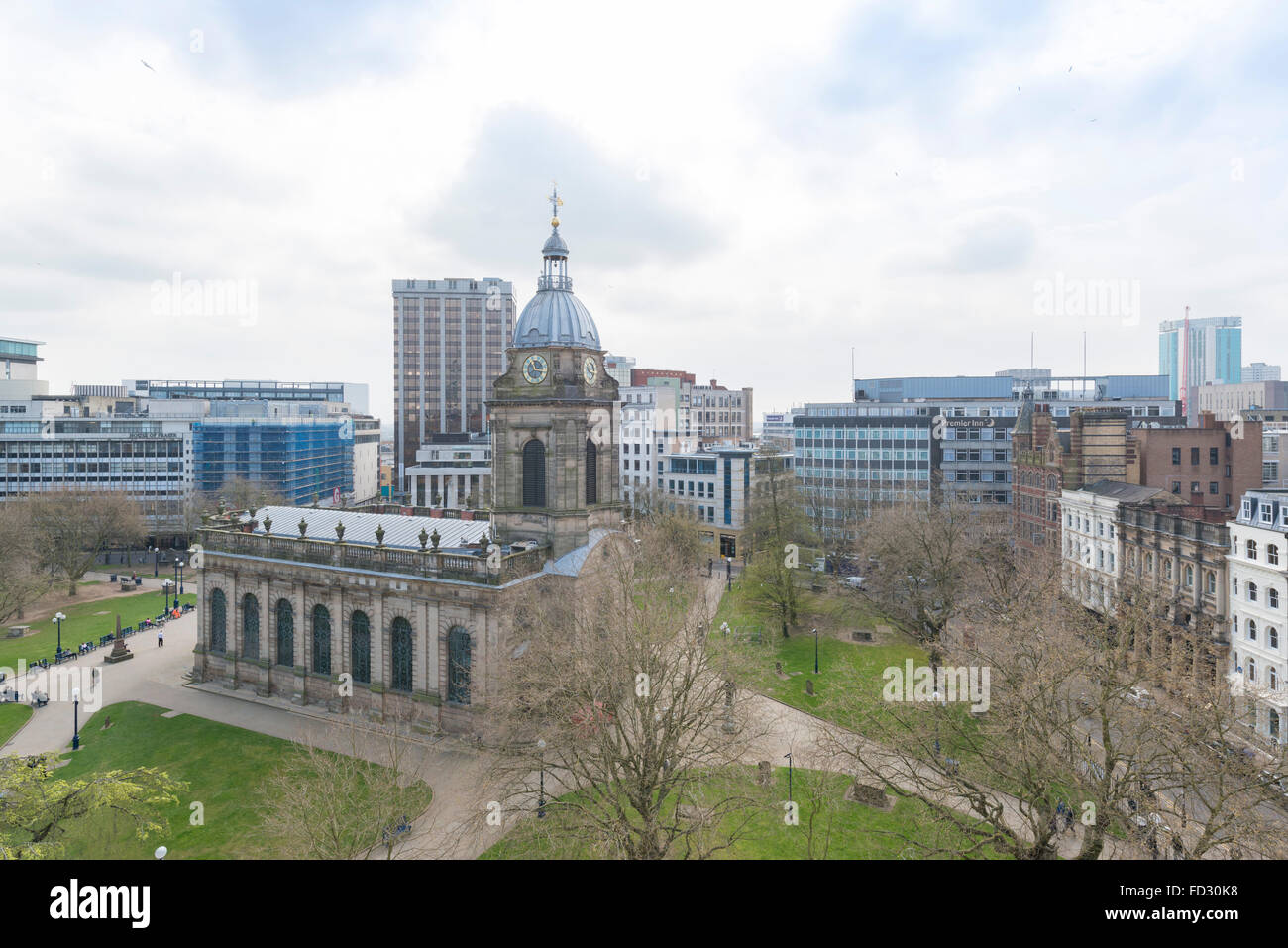 St Philips Cathedral and Square in Birmingham City Centre, England. Stock Photo