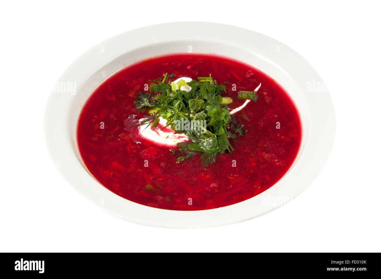 Borscht soup on a white background Stock Photo