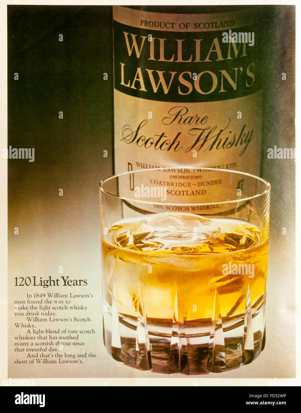 1970s advert advertising William Lawson's Rare Scotch Whisky. Stock Photo