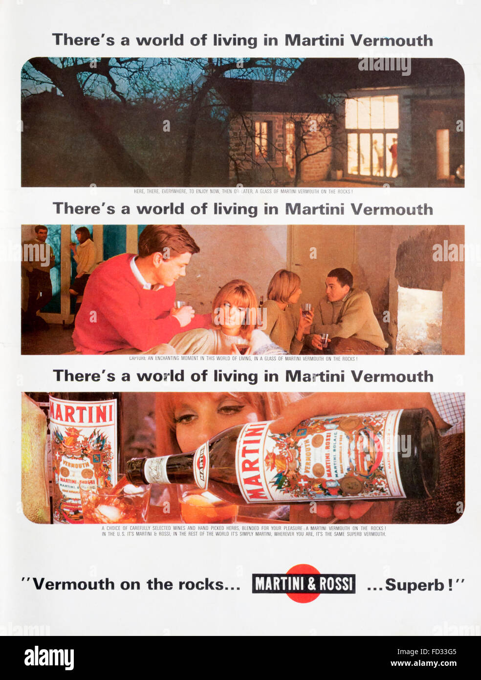 1960s magazine advertisement advertising Martini & Rossi Vermouth. Stock Photo