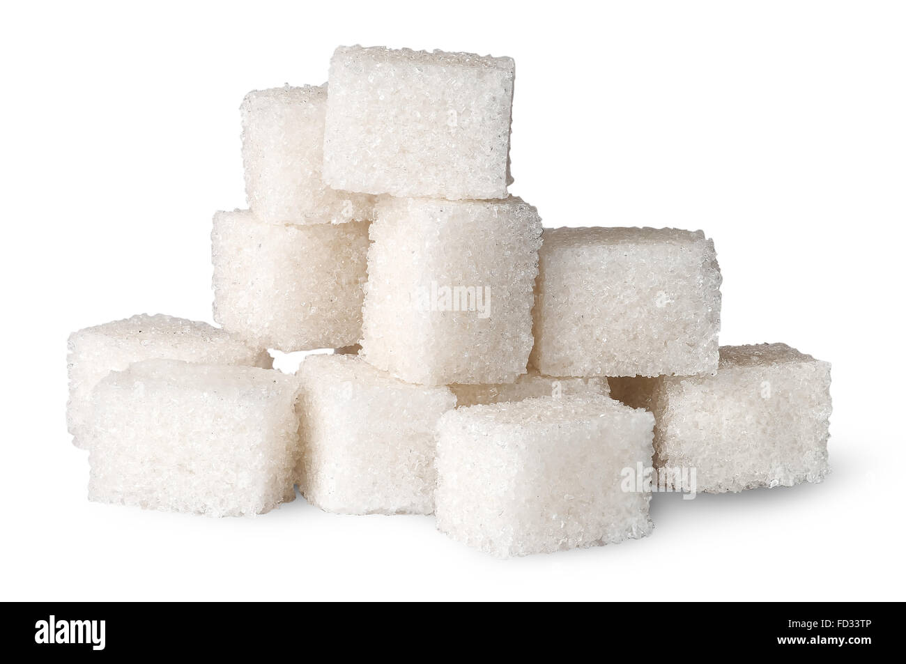 Pile of white sugar cubes isolated on white background Stock Photo