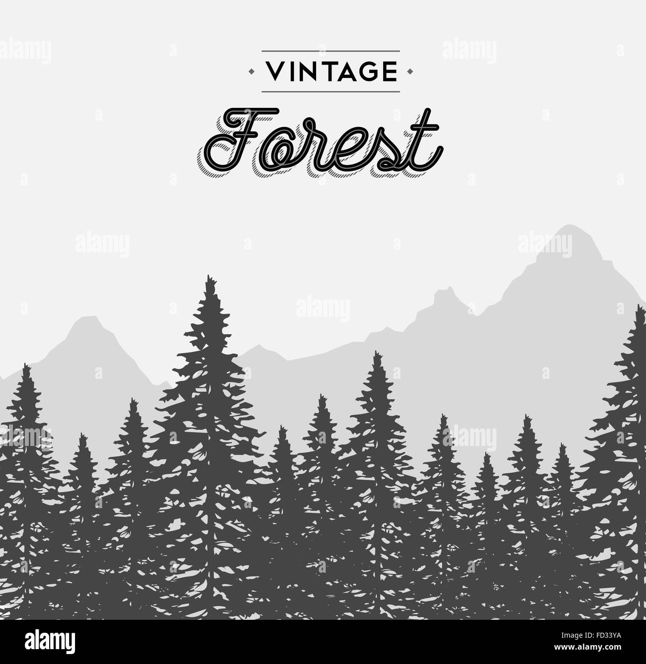 Vintage forest concept illustration with retro text label and winter tree landscape. EPS10 vector. Stock Vector