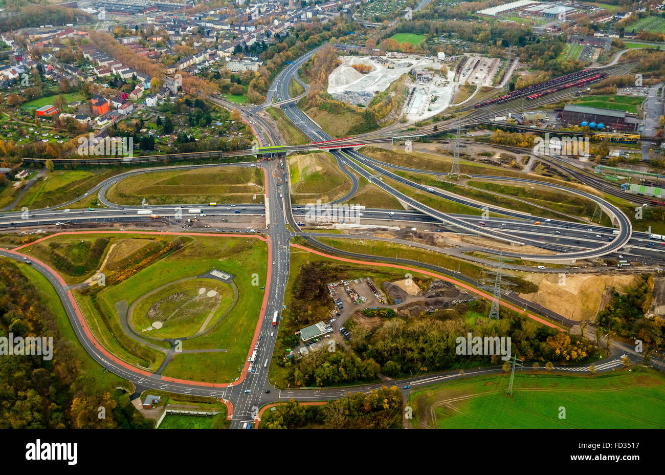 Aerial view, motorway intersection Bochum Stahlhausen A40 B1 Donetsk-ring construction site shortly before the release, Bochum, Stock Photo